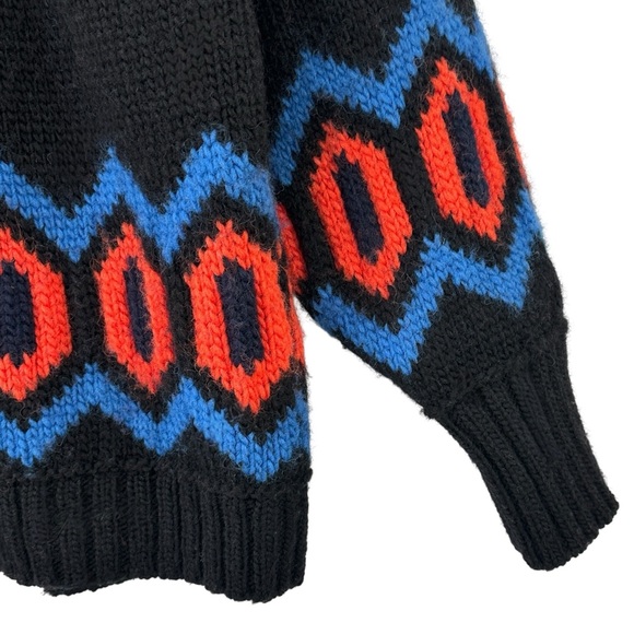 GANNI Black Red Blue Intarsia Organic Wool Chunky Knit Oversize Cardigan Sweater - Picture 5 of 11